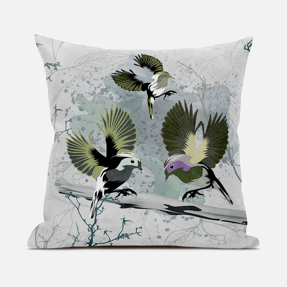 Homeroots 26x26 Olivegreen Offwhite Bird Blown Seam Broadcloth Animal Print Throw Pillow   485552