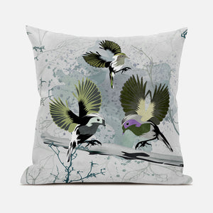 Homeroots 26x26 Olivegreen Offwhite Bird Blown Seam Broadcloth Animal Print Throw Pillow   485552