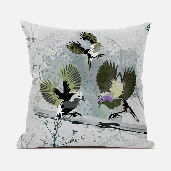 Homeroots 28x28 Olivegreen Offwhite Bird Blown Seam Broadcloth Animal Print Throw Pillow   485553