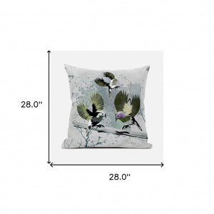 Homeroots 28x28 Olivegreen Offwhite Bird Blown Seam Broadcloth Animal Print Throw Pillow   485553