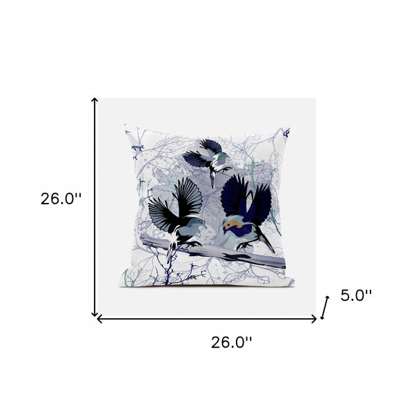 Homeroots 26x26 Black White Bird Blown Seam Broadcloth Animal Print Throw Pillow   485557