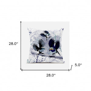 Homeroots 28x28 Black White Bird Blown Seam Broadcloth Animal Print Throw Pillow   485558