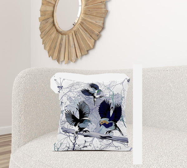 Homeroots 28x28 Black White Bird Blown Seam Broadcloth Animal Print Throw Pillow   485558