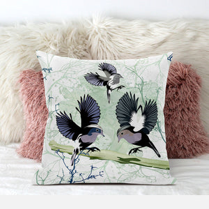 Homeroots 26x26 Offwhite Green Gray Bird Blown Seam Broadcloth Animal Print Throw Pillow   485562