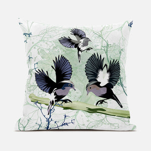 Homeroots 28x28 Offwhite Green Gray Bird Blown Seam Broadcloth Animal Print Throw Pillow   485563