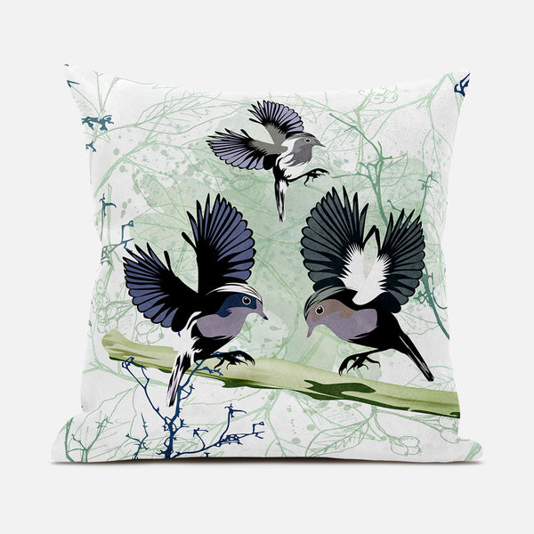 Homeroots 28x28 Offwhite Green Gray Bird Blown Seam Broadcloth Animal Print Throw Pillow   485563