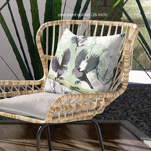 Homeroots 28x28 Offwhite Green Gray Bird Blown Seam Broadcloth Animal Print Throw Pillow   485563