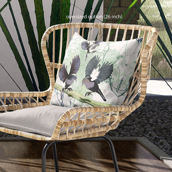 Homeroots 28x28 Offwhite Green Gray Bird Blown Seam Broadcloth Animal Print Throw Pillow   485563