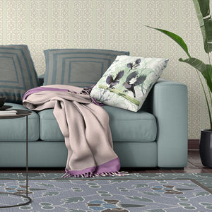 Homeroots 28x28 Offwhite Green Gray Bird Blown Seam Broadcloth Animal Print Throw Pillow   485563