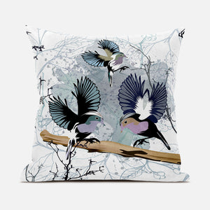 Homeroots 26x26 White Gray Black Bird Blown Seam Broadcloth Animal Print Throw Pillow   485567