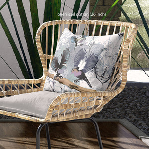 Homeroots 26x26 White Gray Black Bird Blown Seam Broadcloth Animal Print Throw Pillow   485567