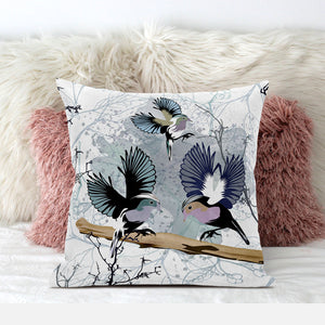 Homeroots 26x26 White Gray Black Bird Blown Seam Broadcloth Animal Print Throw Pillow   485567