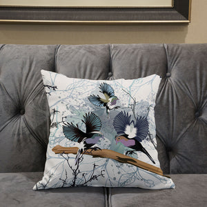 Homeroots 26x26 White Gray Black Bird Blown Seam Broadcloth Animal Print Throw Pillow   485567