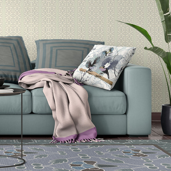 Homeroots 26x26 White Gray Black Bird Blown Seam Broadcloth Animal Print Throw Pillow   485567