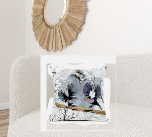 Homeroots 26x26 White Gray Black Bird Blown Seam Broadcloth Animal Print Throw Pillow   485567