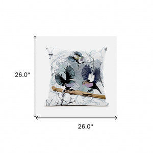 Homeroots 26x26 White Gray Black Bird Blown Seam Broadcloth Animal Print Throw Pillow   485567