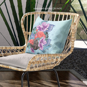 Homeroots 26x26 Blue Purple Brown Bird Blown Seam Broadcloth Animal Print Throw Pillow   485572