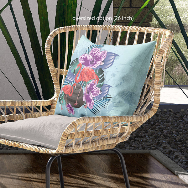 Homeroots 26x26 Blue Purple Brown Bird Blown Seam Broadcloth Animal Print Throw Pillow   485572