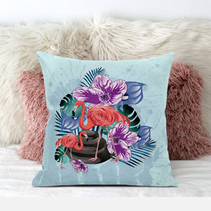 Homeroots 26x26 Blue Purple Brown Bird Blown Seam Broadcloth Animal Print Throw Pillow   485572