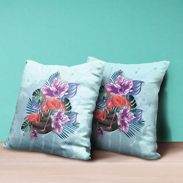 Homeroots 26x26 Blue Purple Brown Bird Blown Seam Broadcloth Animal Print Throw Pillow   485572