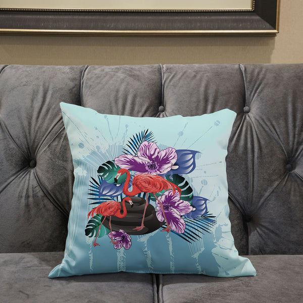 Homeroots 26x26 Blue Purple Brown Bird Blown Seam Broadcloth Animal Print Throw Pillow   485572