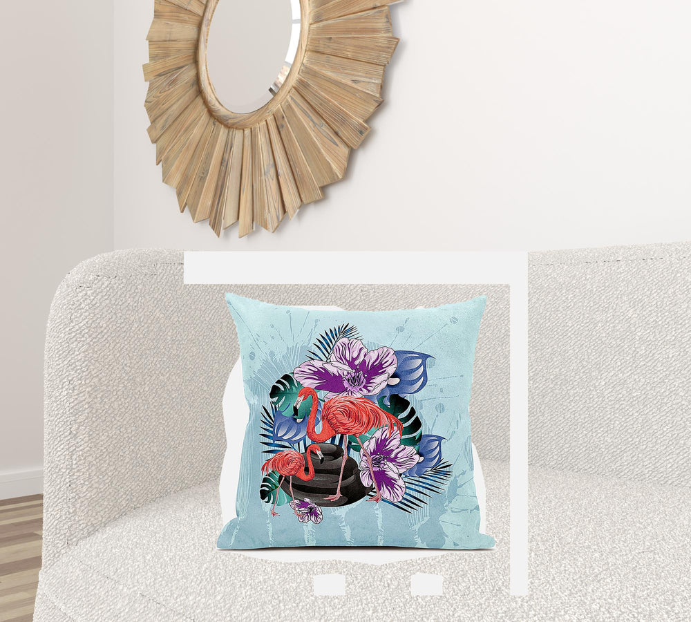 Homeroots 26x26 Blue Purple Brown Bird Blown Seam Broadcloth Animal Print Throw Pillow   485572