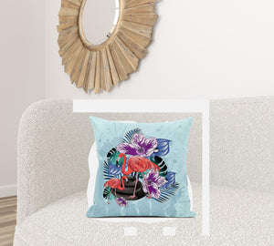 Homeroots 26x26 Blue Purple Brown Bird Blown Seam Broadcloth Animal Print Throw Pillow   485572