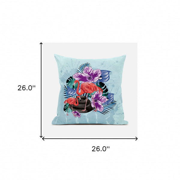 Homeroots 26x26 Blue Purple Brown Bird Blown Seam Broadcloth Animal Print Throw Pillow   485572