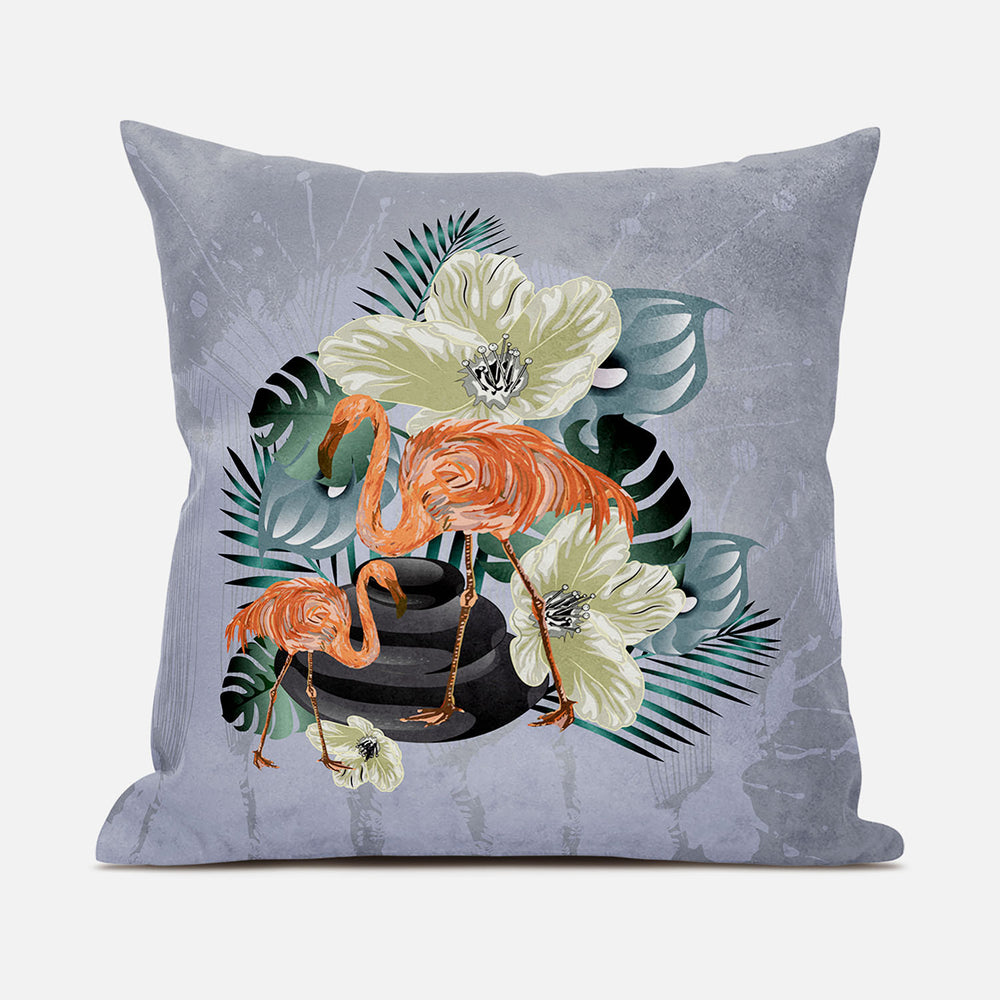 Homeroots 26x26 Green Orange Gray Bird Blown Seam Broadcloth Animal Print Throw Pillow   485577