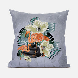 Homeroots 26x26 Green Orange Gray Bird Blown Seam Broadcloth Animal Print Throw Pillow   485577