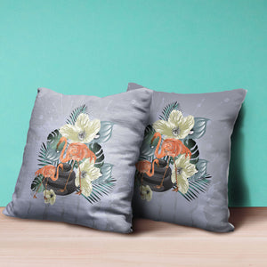 Homeroots 26x26 Green Orange Gray Bird Blown Seam Broadcloth Animal Print Throw Pillow   485577