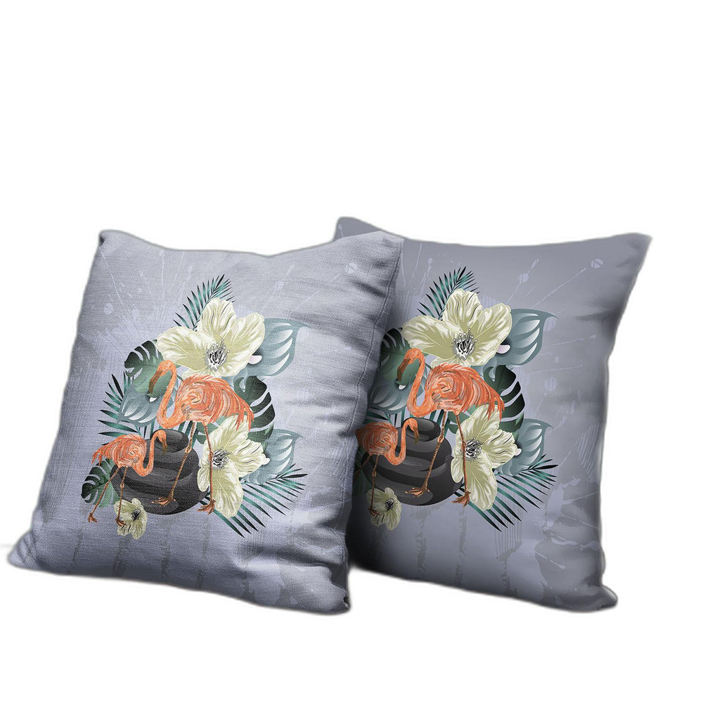 Homeroots 26x26 Green Orange Gray Bird Blown Seam Broadcloth Animal Print Throw Pillow   485577
