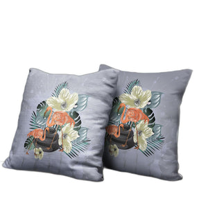 Homeroots 26x26 Green Orange Gray Bird Blown Seam Broadcloth Animal Print Throw Pillow   485577