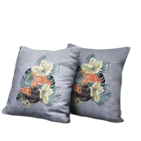 Homeroots 26x26 Green Orange Gray Bird Blown Seam Broadcloth Animal Print Throw Pillow   485577