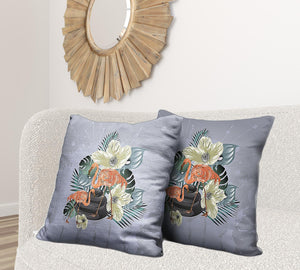 Homeroots 26x26 Green Orange Gray Bird Blown Seam Broadcloth Animal Print Throw Pillow   485577