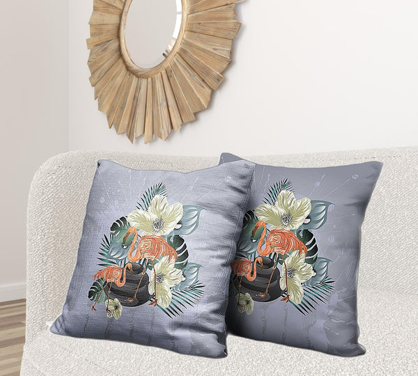 Homeroots 26x26 Green Orange Gray Bird Blown Seam Broadcloth Animal Print Throw Pillow   485577