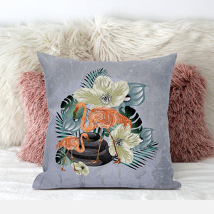 Homeroots 28x28 Green Orange Gray Bird Blown Seam Broadcloth Animal Print Throw Pillow   485578