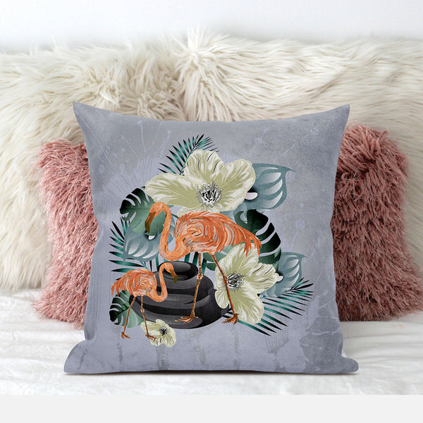 Homeroots 28x28 Green Orange Gray Bird Blown Seam Broadcloth Animal Print Throw Pillow   485578