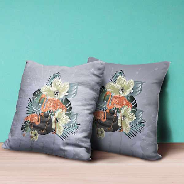 Homeroots 28x28 Green Orange Gray Bird Blown Seam Broadcloth Animal Print Throw Pillow   485578