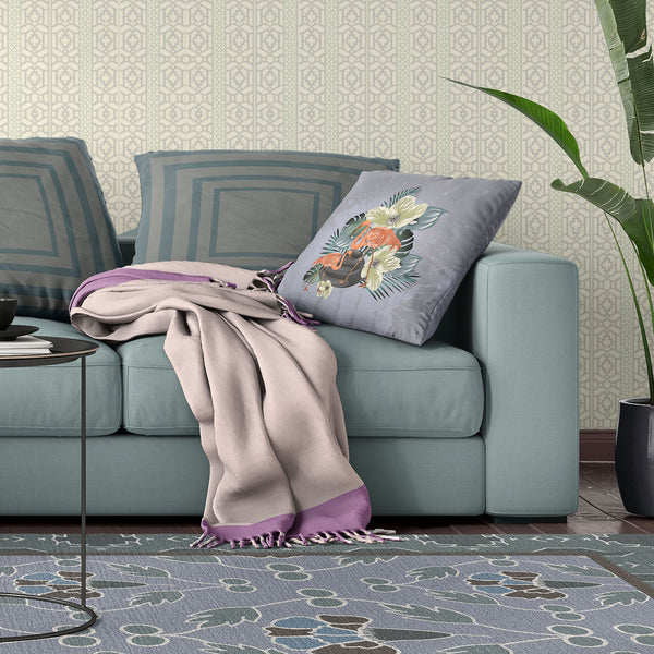 Homeroots 28x28 Green Orange Gray Bird Blown Seam Broadcloth Animal Print Throw Pillow   485578