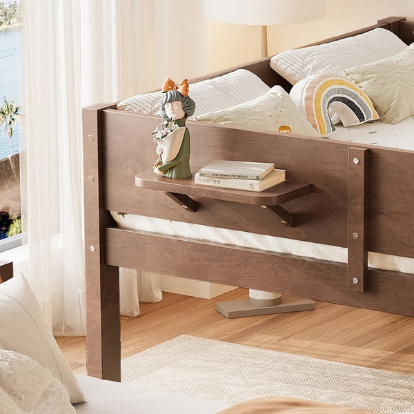 English Elm Queen Over Solid Pine Bunk Bed with Built in Shelves and Tray for Guest Rooms Brown W5305S00008
