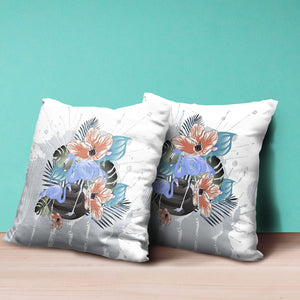 Homeroots 26x26 Gray Blue Orange Bird Blown Seam Broadcloth Animal Print Throw Pillow   485582