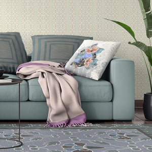 Homeroots 26x26 Gray Blue Orange Bird Blown Seam Broadcloth Animal Print Throw Pillow   485582