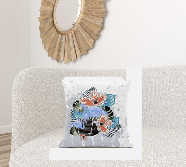 Homeroots 26x26 Gray Blue Orange Bird Blown Seam Broadcloth Animal Print Throw Pillow   485582