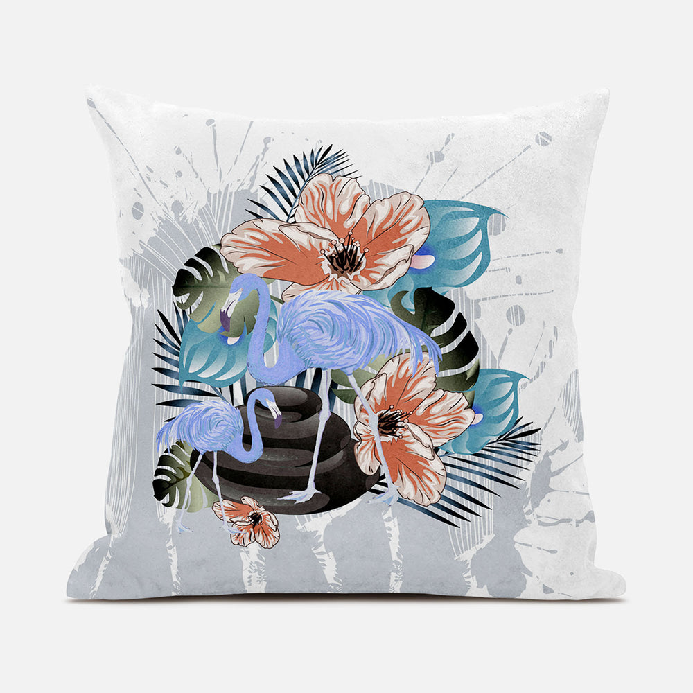 Homeroots 28x28 Gray Blue Orange Bird Blown Seam Broadcloth Animal Print Throw Pillow   485583