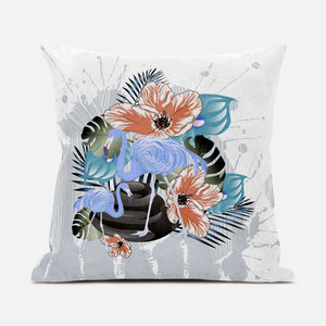 Homeroots 28x28 Gray Blue Orange Bird Blown Seam Broadcloth Animal Print Throw Pillow   485583