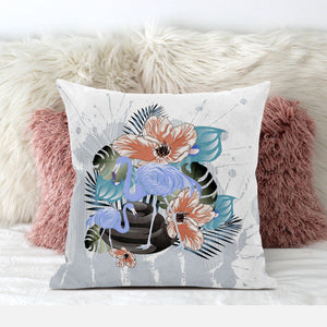 Homeroots 28x28 Gray Blue Orange Bird Blown Seam Broadcloth Animal Print Throw Pillow   485583
