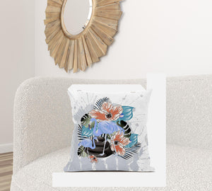 Homeroots 28x28 Gray Blue Orange Bird Blown Seam Broadcloth Animal Print Throw Pillow   485583
