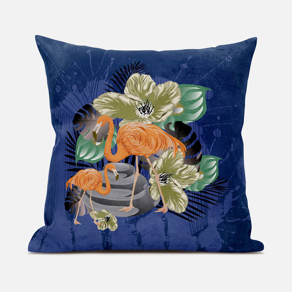 Homeroots 26x26 Green Black Blue Bird Blown Seam Broadcloth Animal Print Throw Pillow   485587