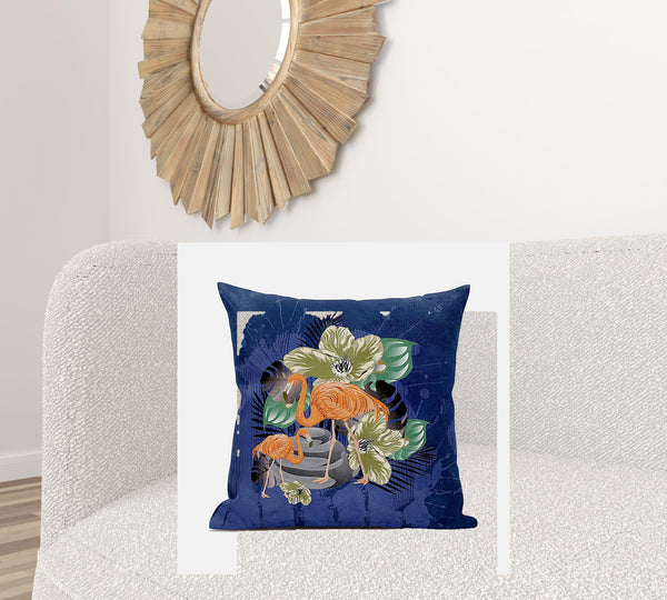 Homeroots 26x26 Green Black Blue Bird Blown Seam Broadcloth Animal Print Throw Pillow   485587